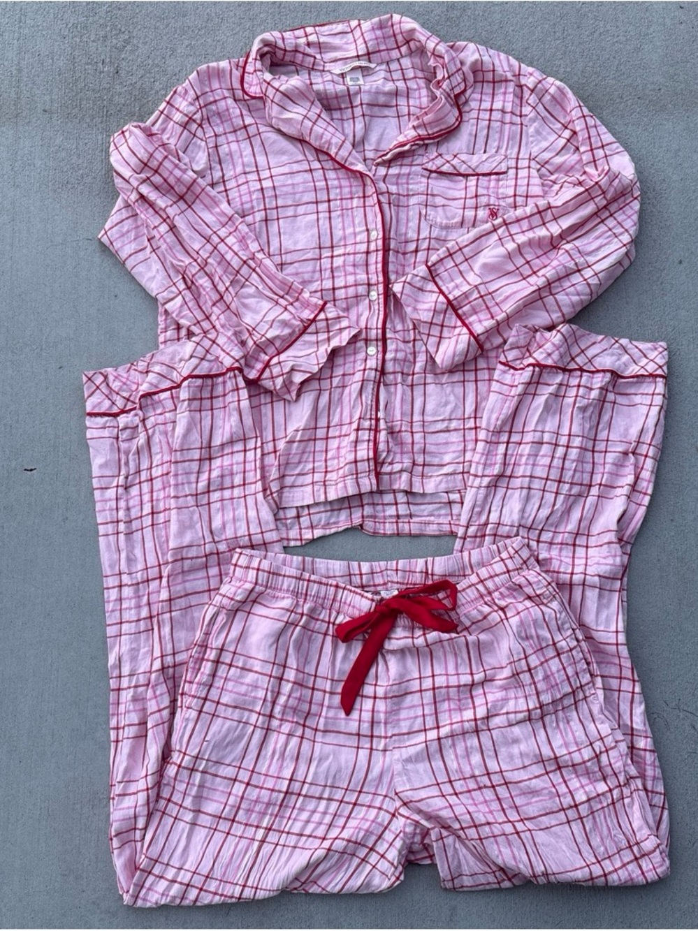 Victoria's Secret Pink Plaid Kids Pajama Set with Red Accents